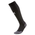 A black knee-high athletic sock with a white logo on the shin and grey reinforced heel and toe sections.