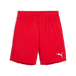 Bright red Puma athletic shorts with a white logo on the lower leg and an elastic waistband.