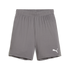 A pair of gray Puma athletic shorts with a white cat logo on the lower right leg, shown against a plain white background.