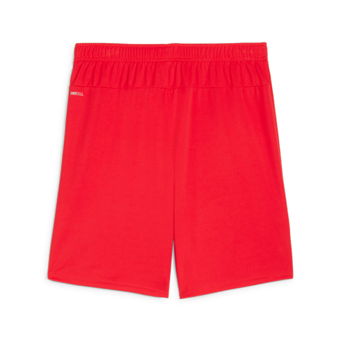 Back view of a pair of solid red athletic shorts with an elastic waistband and a small white "DRYCELL" logo on the upper left side.