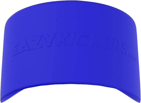 A vibrant blue Eazy Kickers Shoe Band Lace Cover with embossed text across its curved surface.