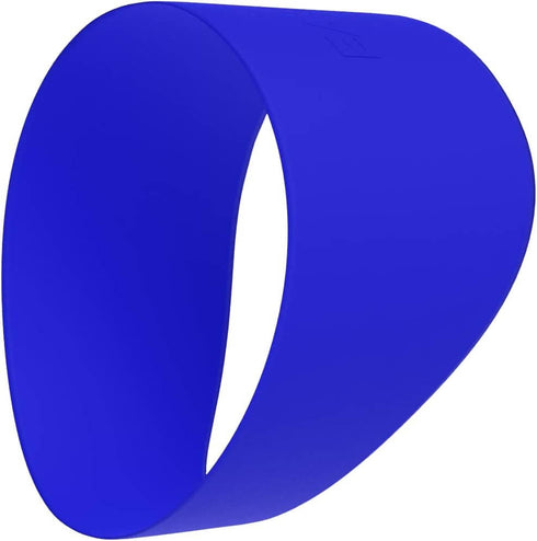 A wide, bright blue flexible Eazy Kickers Shoe Band Lace Cover shown from an angled perspective to highlight its circular shape and smooth texture.