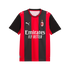 AC Milan home football jersey featuring red and black vertical stripes, solid black sleeves, the club crest, and white Puma and Emirates sponsor logos.
