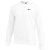 White long-sleeved crewneck Nike sweatshirt featuring a small black swoosh logo on the chest.
