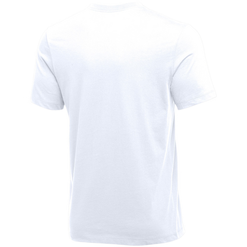 Back view of a plain white short-sleeved crewneck t-shirt.