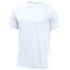 A plain white short-sleeved crew neck t-shirt displayed in a three-quarter view.