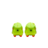 Back view of a pair of neon green soccer cleats with orange studs against a black background.