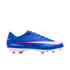 Blue Nike soccer cleat with a white Swoosh outlined in pink, 'AIR ZOOM' branding on the heel, and pink studs on a white soleplate.