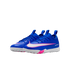 Pair of vibrant blue Nike Air Zoom turf soccer shoes featuring white swooshes with pink trim and a white textured outsole.