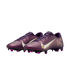 A pair of iridescent purple Nike Kylian Mbappé soccer cleats with white swooshes and gold accents, isolated on a white background.