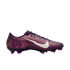 A side profile of a purple Nike Mercurial soccer cleat with a white swoosh and gold "MBAPPÉ" detailing on the heel, isolated on a white background.