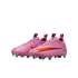 A pair of pink Nike Air Zoom Mercurial soccer cleats with bright orange Swooshes and light blue studs, shown against a solid black background.