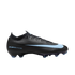 Side profile of a black Nike Mercurial soccer cleat with a light blue swoosh and "AIR ZOOM" branding on a black background.