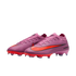 A pair of purple Nike Mercurial football boots with a red Nike swoosh and red sole plates, shown against a solid black background.