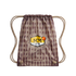 Nike Mercurial drawstring bag in tan and brown pattern, featuring a "KM AIR" logo shield and beige rope straps.