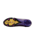 Underside of a purple Nike Air Zoom Mercurial soccer boot showing the black and yellow soleplate with multi-colored studs.