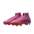 Vibrant pink Nike Mercurial soccer cleats with a bright orange swoosh and orange studs, set against a solid black background.