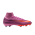 Pink and orange Nike Air Zoom soccer cleat with a high-top collar, shown in profile against a solid black background.