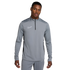 A man wearing a grey Nike half-zip long-sleeved athletic top and matching grey pants against a white background.