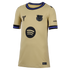 Gold FC Barcelona soccer jersey with black and blue trim, featuring the Kobe Mamba logo, the FCB crest, and a black Spotify logo.