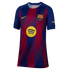 Nike FC Barcelona home soccer jersey with maroon and navy blue vertical stripes, a yellow Spotify logo in the center, and the club crest on the chest.