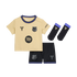 A gold and black FC Barcelona toddler football kit including a jersey, shorts, and socks, featuring the Kobe Bryant Mamba logo and club crest.