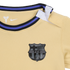 Gold FC Barcelona baby jersey featuring a black crest, white Nike and Kobe Bryant logos, striped collar, and shoulder snaps.