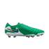 A green and white Nike Tiempo Legend 10 soccer cleat with a blue swoosh logo, shown from the side against a white background.