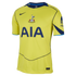 Bright yellow Nike Tottenham Hotspur football jersey with navy blue trim, featuring a centered club crest, AIA sponsor logo, and Kraken branding on the sleeve.