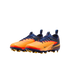 Pair of orange and navy Nike soccer cleats with yellow studs, shown against a solid black background.