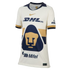 A white Nike Pumas UNAM soccer jersey featuring a large navy and gold puma logo, navy DHL and Mifel sponsor logos, and navy and gold accents on the collar and sleeves.