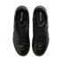 Top-down view of black Nike Tiempo Gato sneakers featuring gold accents and gum rubber outsoles on a solid black background.