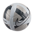 A Nike Futsal Maestro ball featuring a grey, black, and white geometric pattern and a large black swoosh logo.
