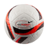 White Nike Academy Plus soccer ball featuring bold red and black graphic stripes and the black Nike swoosh.