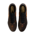 Top-down view of bronze Nike Tiempo Maestro soccer cleats with black laces and orange swoosh logos, set against a solid black background.
