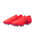 A pair of vibrant red Jordan soccer cleats featuring a textured upper and a black Jumpman logo, shown against a solid black background.