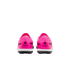 Rear view of a pair of bright pink athletic shoes with white midsoles and black script reading 'Maestro' on the heels.