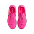 Top-down view of a pair of neon pink Nike Tiempo soccer shoes with matching laces and insoles featuring the "TIEMPO Maestro" logo.