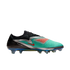 Side profile of a Nike Phantom soccer cleat with a teal and black upper, silver accents, and an iridescent sole plate on a white background.