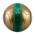 A gold and green Nike Total 90 soccer ball centered against a solid black background.