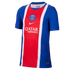 Blue Paris Saint-Germain home jersey featuring a central red vertical stripe with white borders, the team crest, Nike logo, and "QATAR AIRWAYS" sponsor text.