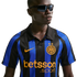 A man wearing an Inter Milan blue and black striped football jersey and dark sunglasses against a white background.