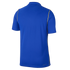 Back view of a blue short-sleeved polo shirt with yellow shoulder and side trim, a vertical-ribbed fabric texture, and a small "AERO-FIT" logo on the lower right hem.