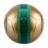 A gold metallic Nike Total 90 soccer ball with a wide, decorative green stripe running vertically down the center. The stripe features a silver Nike shield logo and "total90" text. The background is solid black.