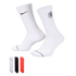 White Nike crew socks featuring a swoosh and "90" logo. A small inset shows additional color options: white, black, and orange.