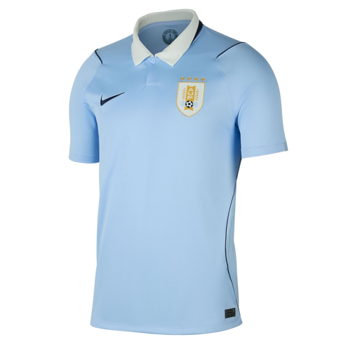 Nike light blue Uruguay national soccer team home jersey with white polo collar and team crest.