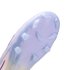 Close-up view of a translucent light purple Nike soccer cleat soleplate with clear studs, featuring "NIKE CYCLONE 360" embossed text.