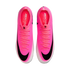 Top-down view of two bright pink Nike Mercurial Vapor soccer cleats with black swoosh logos and matching pink laces.