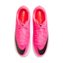 Top-down view of a pair of bright pink Nike Mercurial Vapor soccer cleats with black swooshes and pink laces against a white background.