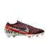 A profile view of a Nike soccer cleat with a burgundy textured upper, a metallic silver swoosh, and a black-and-cream leopard print pattern around the base and heel. A bright orange-red gradient stripe features the text "NIKE UNITED 003". The cleat sits o